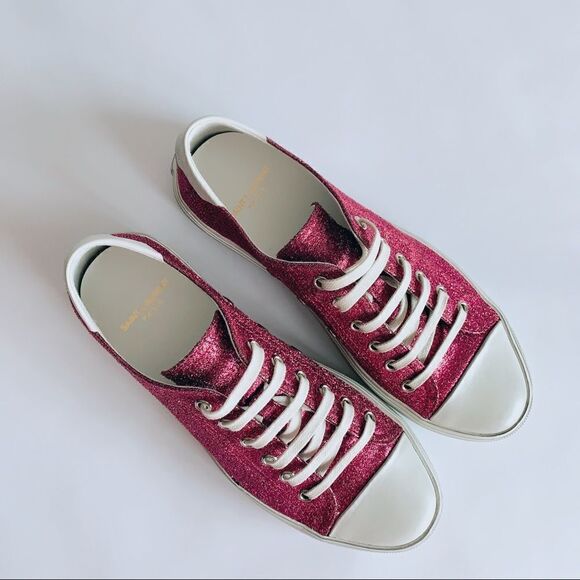 ⭕️ SAINT LAURENT Sneakers Low Pink Glitter YSL - Picture 5 of 11